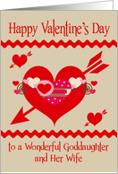 Valentine’s Day To Goddaughter and Wife, red, white and pink hearts card