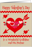 Valentine’s Day To Godfather and Partner, red, white and pink hearts card