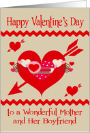 Valentine’s Day To Mother and Boyfriend, red, white and pink hearts card