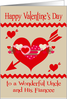 Valentine’s Day To Uncle And Fiancee, red, white and pink hearts card