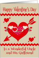 Valentine’s Day To Uncle And Girlfriend, red, white and pink hearts card