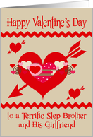 Valentine’s Day To Step Brother And Girlfriend, red, white, hearts card