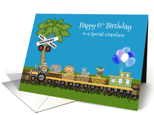 6th Birthday to Grandson with Cute Jungle Animals Riding... (1348638)