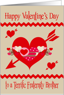 Valentine’s Day To Fraternity Brother, red, white and pink hearts card