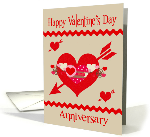 Anniversary on Valentine's Day with Colorful Hearts and Zigzags card