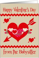 Valentine’s Day from babysitter, general, red, white and pink hearts card