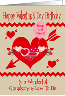 Birthday on Valentine’s Day to Grandson-in-Law To Be, red, white, pink card