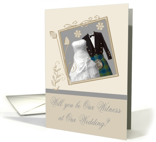Invitations, Wedding, Will You Be Our Witness, kilt, wedding gown card