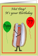 Birthday to Poppy Custom Age with a Cute Faced Hot Dog and Balloons card