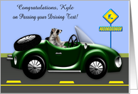 Congratulations on Passing Driving Test Custom Name with a Raccoon card