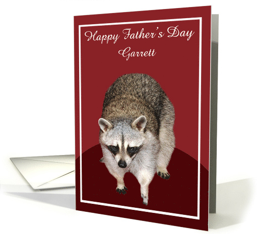 Father's Day Custom Name with a Beautiful Racoon on Burgundy card