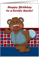Birthday to Uncle with Bowling Theme a Handsome Bear Holding a Ball card