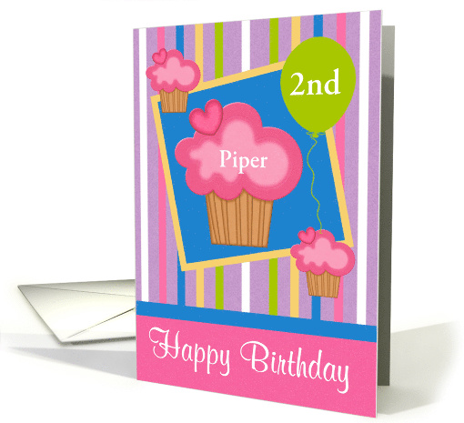 Birthday Custom Name and Age with Cupcakes and a Colorful Balloon card