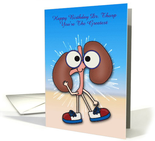 Birthday Custom Front with Happy Kidneys Wearing Colorful Sneaker card