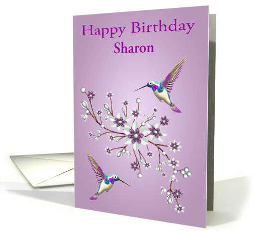 Birthday Custom Name with Hummingbirds and Purple and... (1731128)