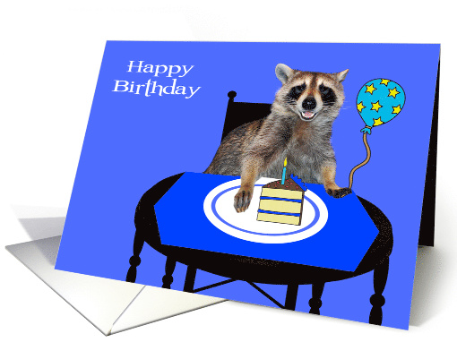 Birthday, general, Raccoon smiling sitting at table, cake... (559494)