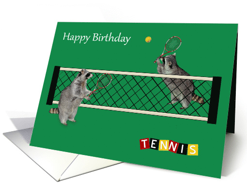 Birthday Card with Raccoons Playing Tennis with Rackets... (565719)