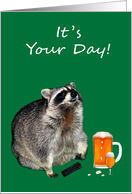 Father’s Day a Raccoon with TV remote Control and a Pitcher of Beer card