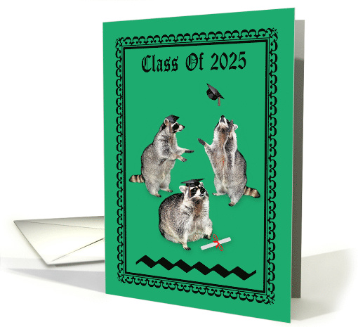 Congratulations on 2025 Graduation with Raccoons and a Diploma card