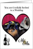 Invitations, Wedding, general, Pomeranian wearing hat, raccoon card