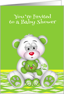 Invitations, Baby Shower, gender neutral, Mama bear with baby, green card