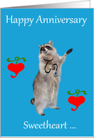 Wedding Anniversary with a Raccoon Wearing a Stethoscope on Blue card
