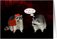 Halloween with a Raccoon Dressed as a Rapper Holding a Yo Boo Sign card