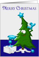 Christmas, general, Happy tree with presents and ornaments card