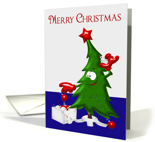 Christmas, general, Happy tree with presents and ornaments card