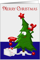 Christmas, general, Happy tree with presents and ornaments card