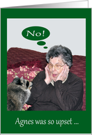 Christmas, general, humor, Raccoon and upset lady framed on green card