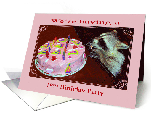Invitations to18th Birthday Party, Raccoon eating cake... (613958)
