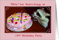 Invitations to18th Birthday Party, Raccoon eating cake with candles card
