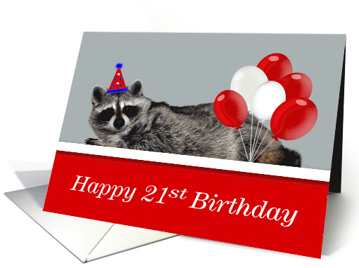21st Birthday, an adorable raccoon wearing a party hat... (637761)