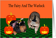 Halloween, general, Raccoon and Pomeranian with jack-o-lanterns card
