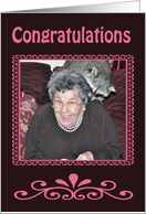 Congratulations, becoming grandparents, woman with raccoon, pink card