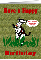 Birthday Humor with a Cow on It’s Hind Legs Ready to Duke it Out card