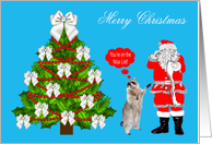 Christmas, general, Raccoon, Santa checking his list, decorated tree card