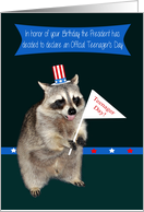 Birthday to Teenager with a Patriotic Raccoon Wearing a Hat card