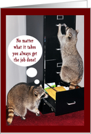 Thank You Employee Business with Raccoons in a File Cabinet card