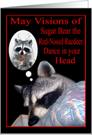 Christmas, general, raccoon sleeping, dreaming of being a reindeer card