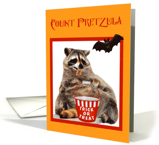 Halloween, humor, Raccoon with pretzel fangs and bat in... (701576)