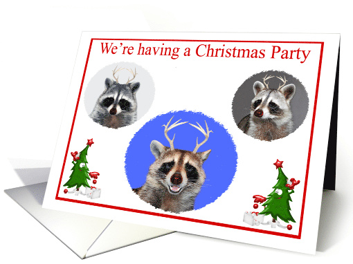 Invitations to Christmas Party, general, Raccoons with antlers card