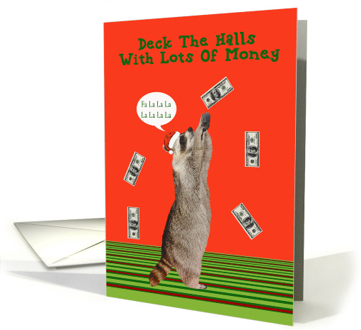 Christmas Money Enclosed Card with a Raccoon Wearing a Santa Hat card