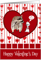 Valentine’s Day To Sweetheart, raccoon, duck wearing heart on chest card