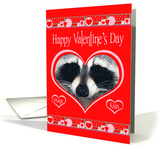 Valentine's Day with an Adorable Raccoon in a Red and Pink Heart card
