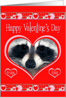 Valentine’s Day with an Adorable Raccoon in a Red and Pink Heart card