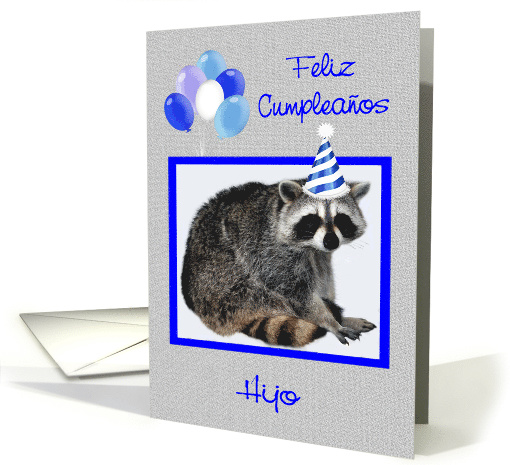 Bithday to Son, Spanish, adorable raccoon wearing a party... (726871)