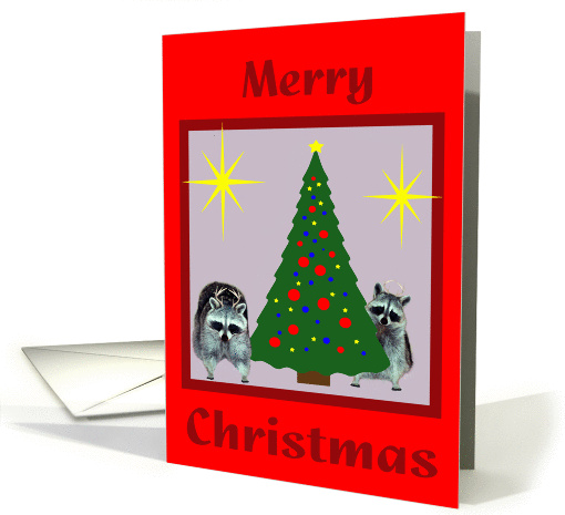 Christmas, general, Raccoons with red noses, antlers with stars card
