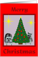 Christmas, general, Raccoons with red noses, antlers with stars card